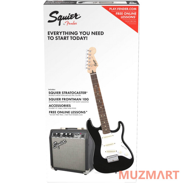 Fender SQUIER Squier Stratocaster® Pack, Laurel Fingerboard, Black, Gig Bag, Бас гитара
